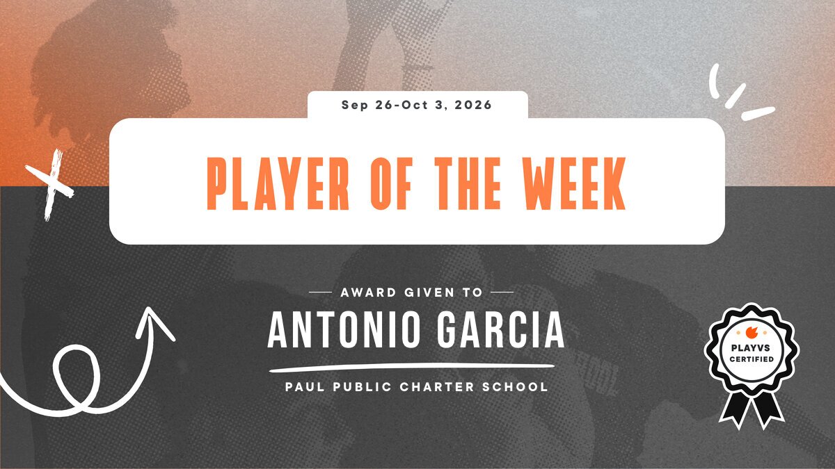 PlayVS Player of the Week award, Sep 26-Oct 3, 2026, given to Antonio Garcia of Paul Public Charter School.